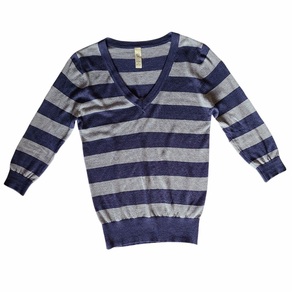 Be Cool V-neck Loose Knit Sweater Small Blue Grey
